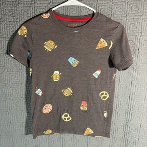 Cat & Jack T-Shirt Boys Size Medium 8/10 Grey Gray Pizza Burger Fries Shake